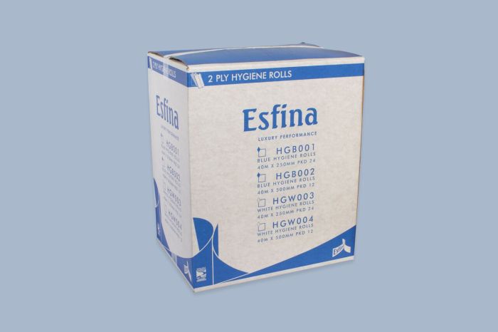 Esfina 2-ply 10'' Hygiene Roll - Blue - Case of 18