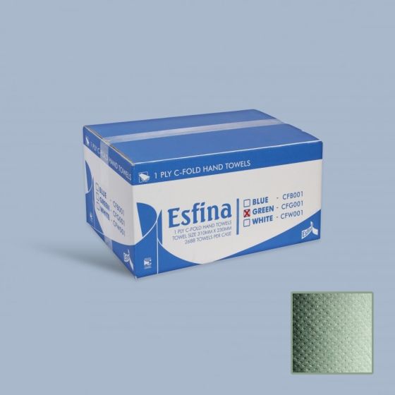 Esfina C-Fold Hand Towels - Green 1 Ply - Pack of 15 Sleeves (2850 Towels)