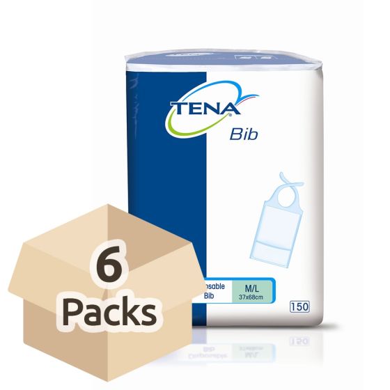 TENA Disposable Bibs - Medium/Large (37cm x 68cm) - Case Saver - 6 Packs of 150