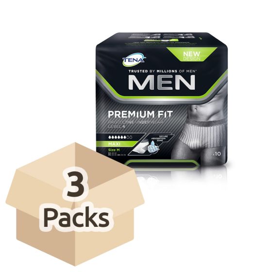 TENA Men Premium Fit Level 4 Pants - Medium - Case Saver - 3 Packs of 10