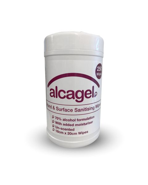 Alcagel® 70% Alcohol Hand & Surface Wipes (18 x 20cm) - Tub of 250