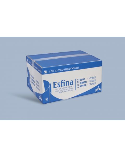 Esfina C-Fold Hand Towels - Blue 1 Ply - Pack of 15 Sleeves (2850 Towels)