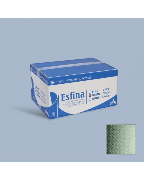 Esfina C-Fold Hand Towels - Green 1 Ply - Pack of 15 Sleeves (2850 Towels)