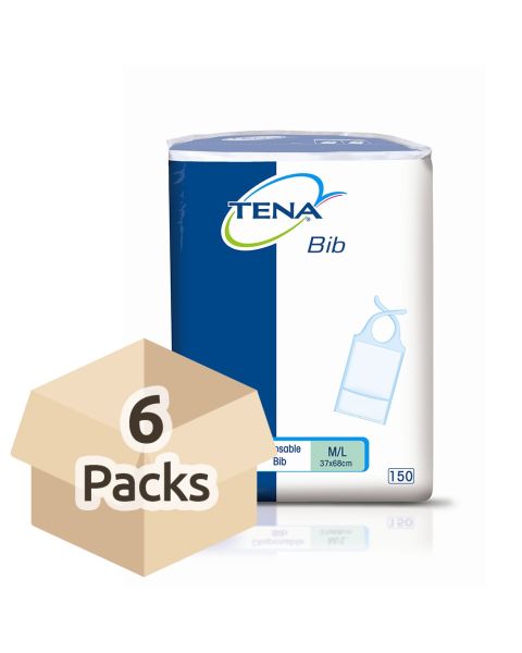 TENA Disposable Bibs - Medium/Large (37cm x 68cm) - Case Saver - 6 Packs of 150